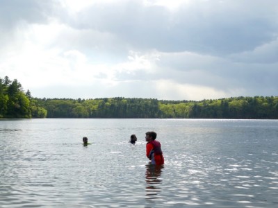 the boys in the chilly waters of Walden Pond