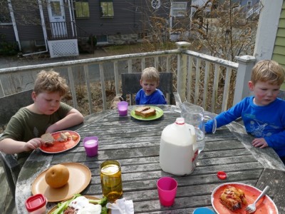 eating lunch outside on the back porch