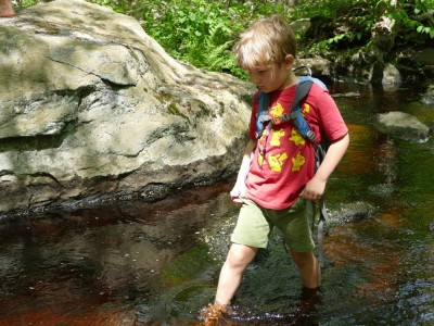 Elijah walking in a brook