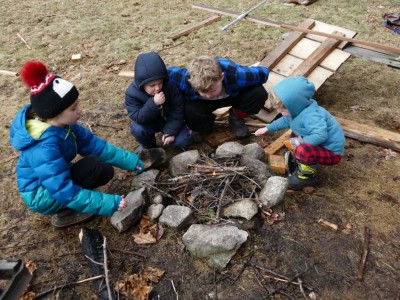 Havana and the boys trying to light a fire