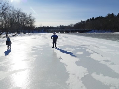 Harvey and Lijah on the frozen Concord River